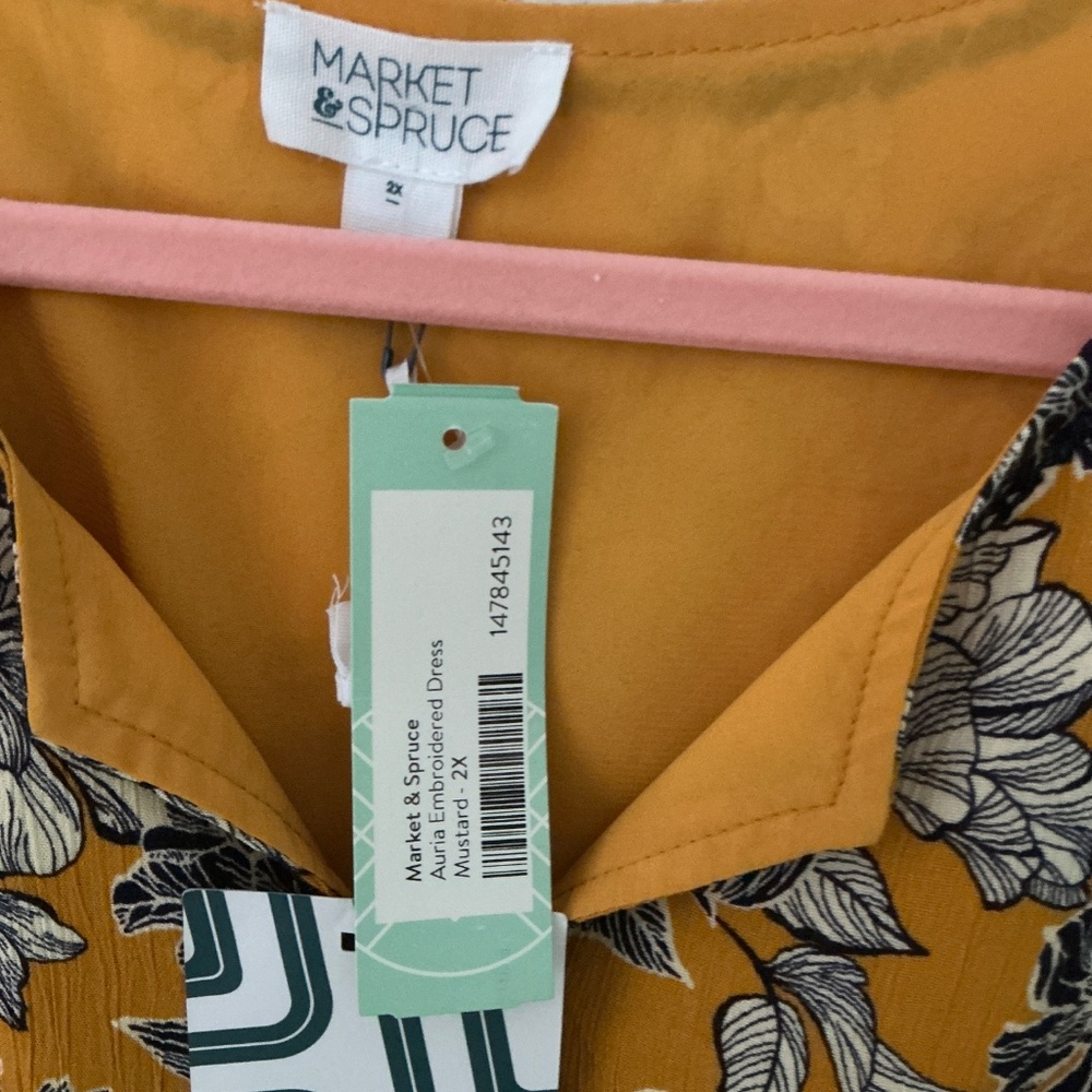 Mustard Yellow Floral Sleeveless Dress with Boho Hem – Size 2X, NWT - Picture 3 of 3